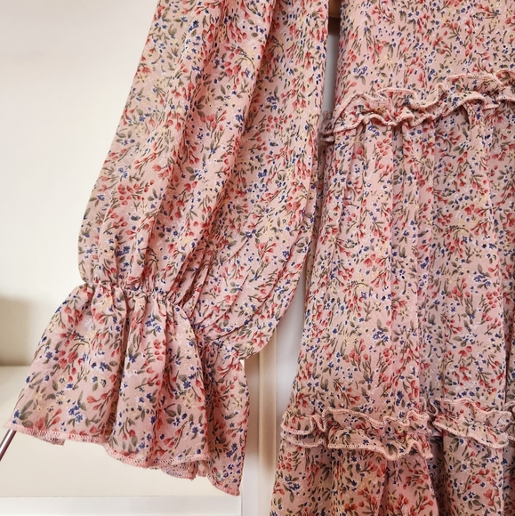Blush Pink Mini-Dress Ditsy Floral Flowy Small She and Sky - Picture 12 of 12